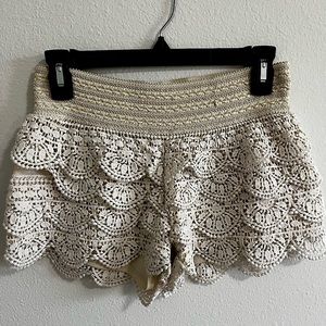 Cream Rewined Ruffled Shorts